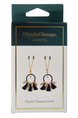 Декоративні золоті затискачі для сосків Virgite Nipple Clamps з чорними пензликами