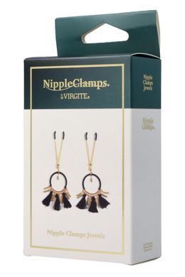 Декоративні золоті затискачі для сосків Virgite Nipple Clamps з чорними пензликами