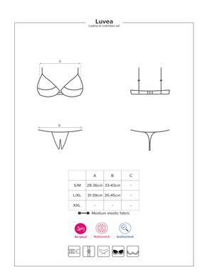 Комплект Obsessive Luvae с открытой грудью и интимным вырезом, чёрный, S-M