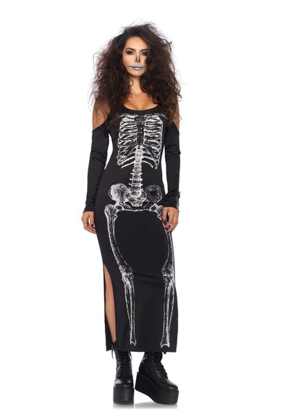 Платье макси Leg Avenue, M/L, с принтом скелета и боковым вырезом