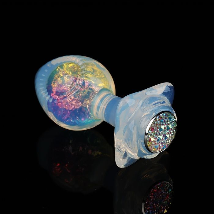 Анальная пробка с боковым рельефом UNIVIBE, силиконовая с камнем, 9.3 х 4 см