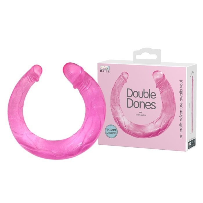 Двосторонній фалоімітатор BAILE Double Dones, рожевий, 42 &times; 3,5 см