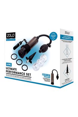 Помпа для пениса Zolo Ultimate Performance Set включающая в себя набор из 6 предметов, черный