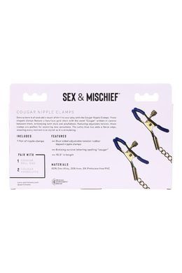 Зажимы для сосков Sex & Mischief на золотой цепочкой со словом &laquo;Cougar&raquo;