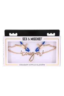Зажимы для сосков Sex & Mischief на золотой цепочкой со словом &laquo;Cougar&raquo;