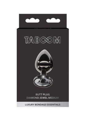 Анальная металлическая пробка M с черным камнем Butt Plug With Diamond Jewel Taboom