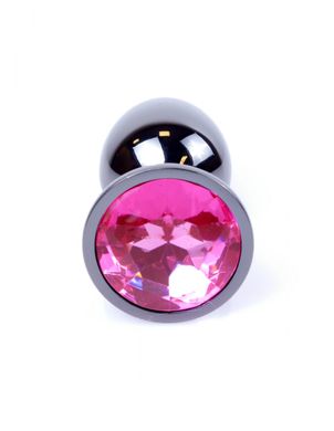 Анальная пробка с камнем Plug-Jewellery Dark Silver PLUG- Pink размер S