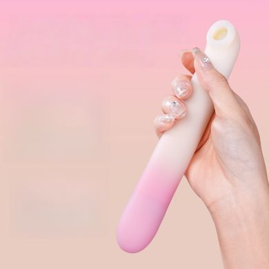 Двойной вибратор Zemalia Arousal с фрикцией и вакуумным стимулятором + APP, градиент розовый