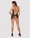 Комплект кружевной Obsessive 860-BAB-1 пеньюар и трусики стринги, черный, S/M