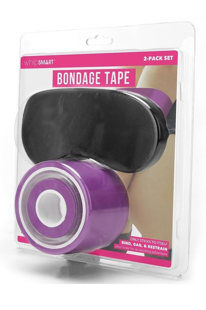 Набір із двох фіолетових стрічок різних за шириною WhipSmart Bondage Tape та чорна маска
