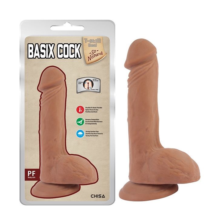 Фаллоимитатор реалистичный с мошонкой на присоске Chisa T-skin ReaL Basix Сock, бежевый, 22.5 см