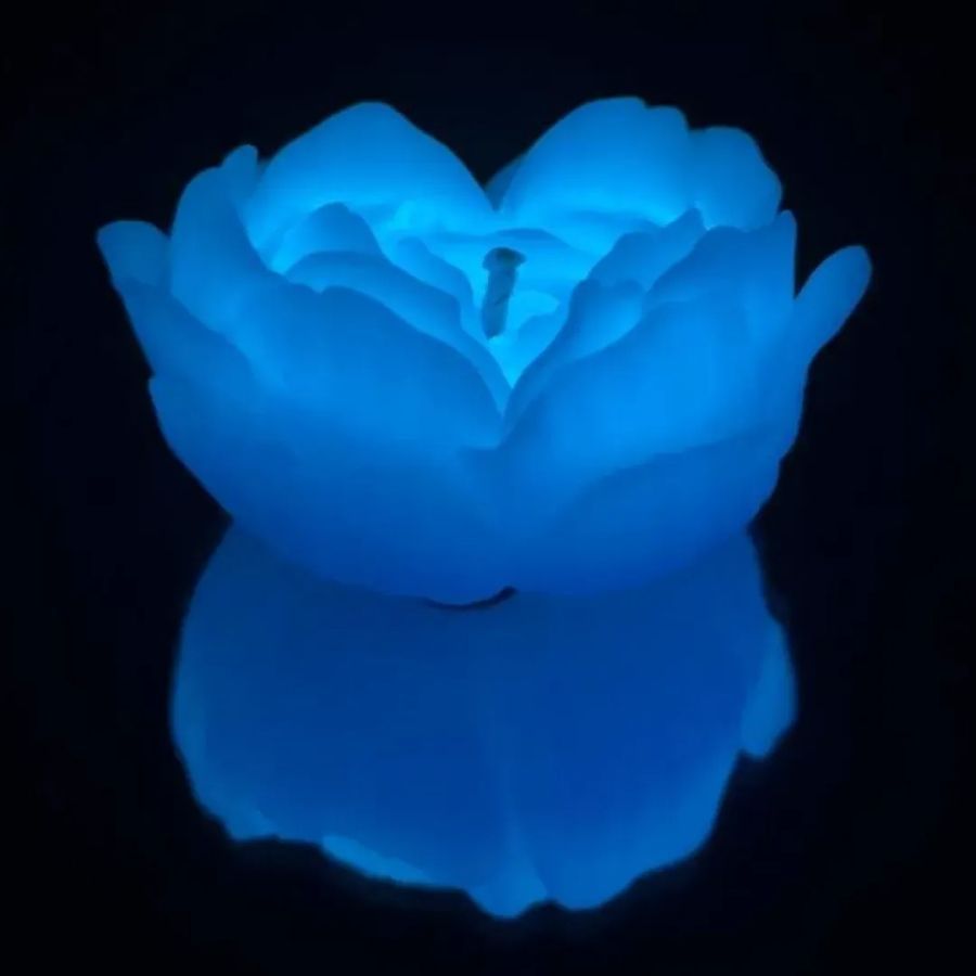 Низкотемпературная БДСМ-свеча в форме розы GlowKink, люминесцентная, L, 62 г, голубая