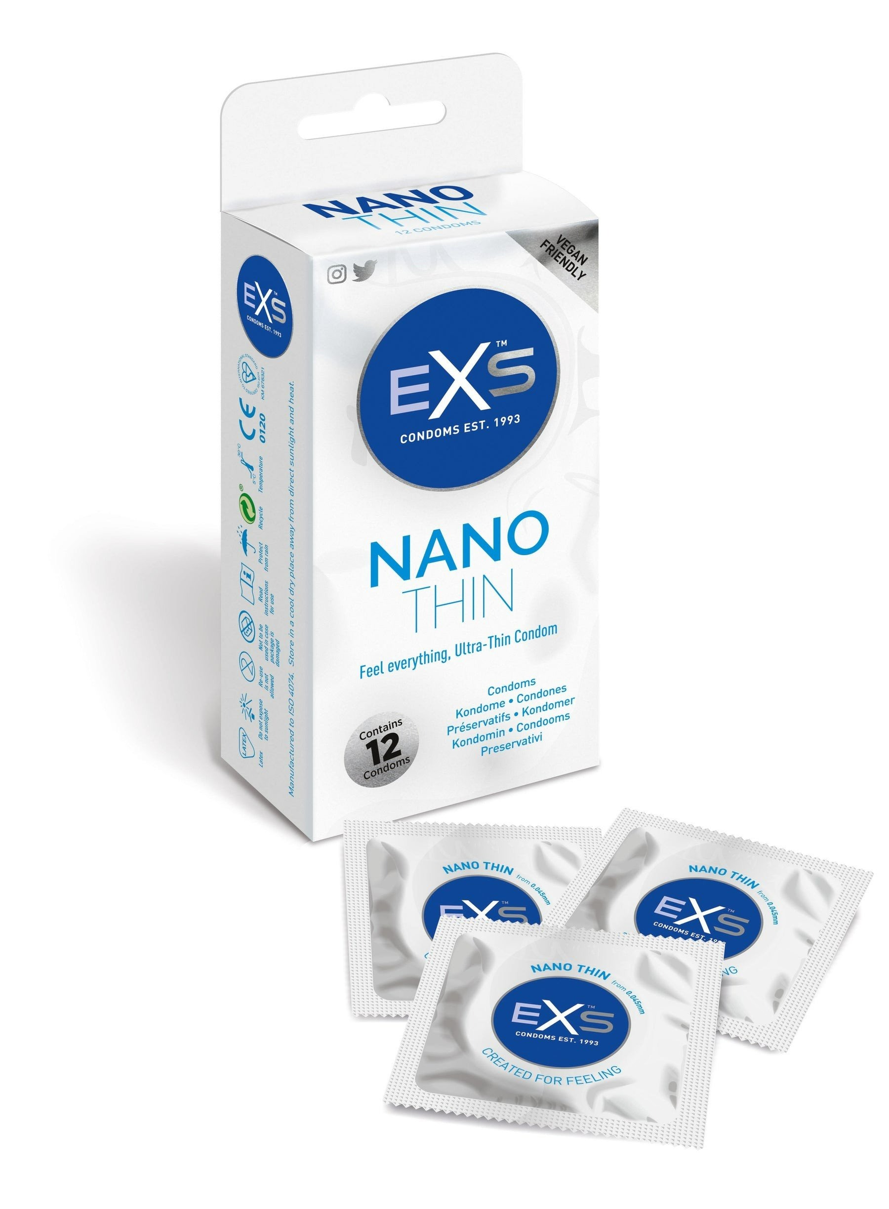 Презервативи ультратонкі з латексу EXS Nano Thin веганські (ціна за упаковку, 12 шт.)