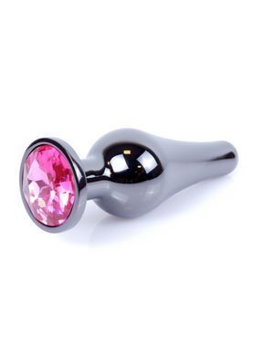 Анальна пробка з нержавіючої сталі з каменем Plug-Jewellery Dark Silver BUTT PLUG-Pink