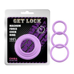 Набір ерекційних кілець фіолетові 3 шт Chisa Get Lock magnum force cock