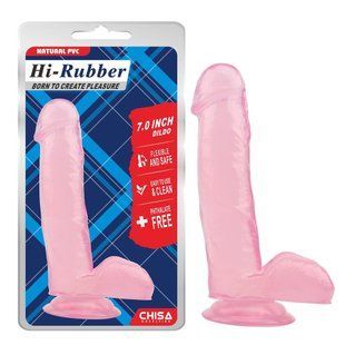 Фаллоимитатор розовый&nbsp;Chisa Hi-Rubber&nbsp;7.0 с яичками на присоске