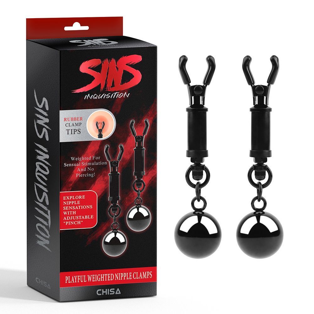 Затискачі для сосків Chisa Sins Inquisition Playful Weighted Nipple Clamps з грузиками, чорні