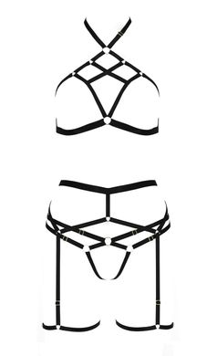 Комплект белья со стреп-лентами и поясом для чулок MORGAN SET WITH OPEN BRA black S/M - Passion