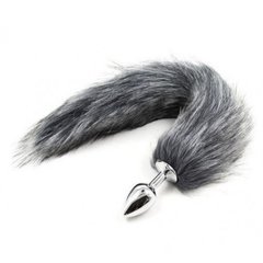 Анальная пробка S лисий хвост DS Fetish Anal plug S faux fur fox tail light grey polyeste