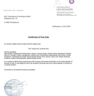 Крем ерекційний плюс збільшення об'єму HOT XXL Enhancement Cream for men 50 мл