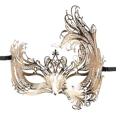 Венецианская маска с завитками металлическая, с камнями, золотистого цвета