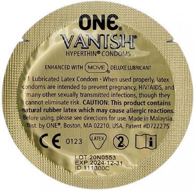 Набор ультра тонких латексных презервативов One Vanish Hyperthin (цена за 5 шт.)