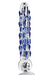 Фаллоимитатор стеклянный с рельефом Diamond Dazzler прозрачный с голубым, 18 см х 3.5 см