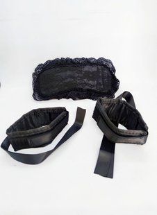 М'які Наручники з пов'язкою на очі DS Fetish Handskaff with blinfold black