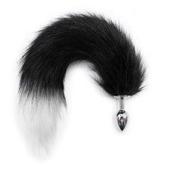 Анальная пробка S лисий хвост DS Fetish Anal plug S faux fur fox tail Black/white polyeste