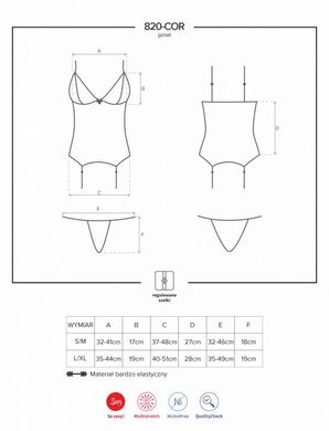 Корсет Obsessive 820-COR-1 corset, Черрный, L/XL