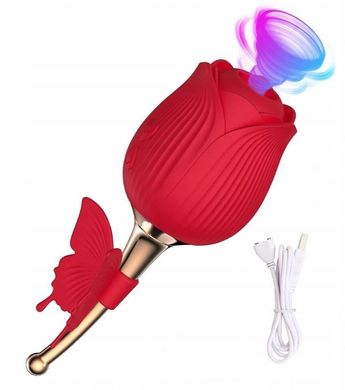 Вакуумный стимулятор клитора с вибрацией в виде розы Rose Flirting, красный
