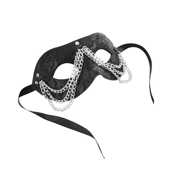 Мереживна маска, декорована ланцюгами, зі стрічками для зав'язування, чорний