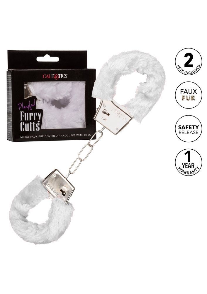 Наручники металлические с пушком CalExotics Playful Furry Cuffs, белые