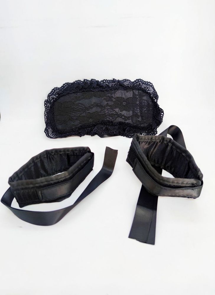 М'які Наручники з пов'язкою на очі DS Fetish Handskaff with blinfold black