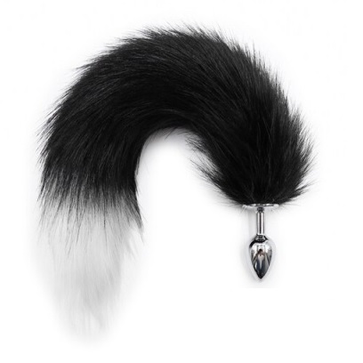 Анальна пробка S лисий хвіст DS Fetish Anal plug S faux fur fox tail Black/white polyeste