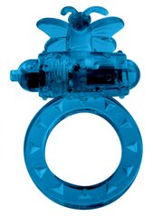 Эрекционное кольцо с бабочкой Toy Joy, с вибропулей, синее, 4.5 см