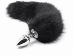 Анальная пробка S лисий хвост DS Fetish Anal plug S faux fur fox tail Black polyeste