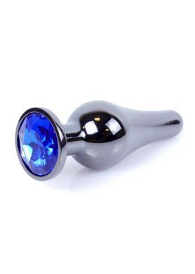 Анальна пробка з полірованого алюмінію з каменем Plug-Jewellery Dark Silver BUTT PLUG-Dark Blue