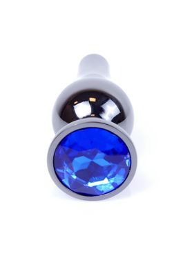 Анальная пробка из полированного алюминия с камнем Plug-Jewellery Dark Silver BUTT PLUG- Dark Blue