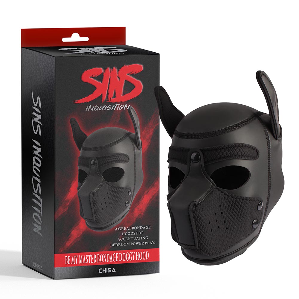 БДСМ маска собаки Chisa Sins Be My Master Bondage Puppy Hood, передня частина відстібається, чорна