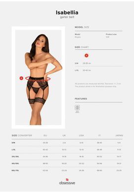 Пояс для панчіх мереживний Obsessive Isabellia, з бантиком, чорний, L/XL