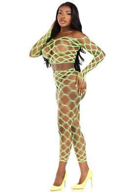 Комплект топ и леггинсы Leg Avenue Never Say Never в крупную сеточку, салатовый, One Size