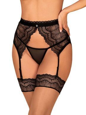 Пояс для панчіх мереживний Obsessive Isabellia, з бантиком, чорний, L/XL