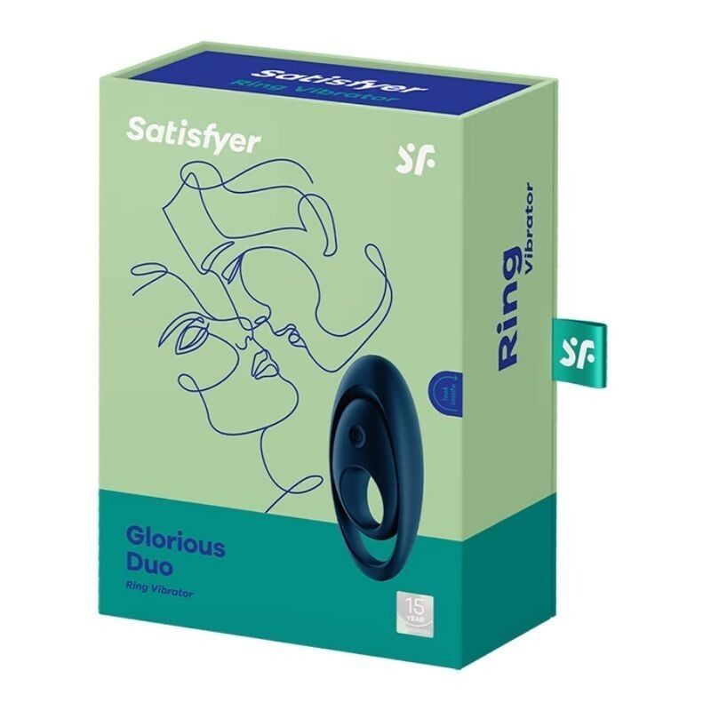 Вибрирующее кольцо для пениса Satisfyer Glorious Duo со стимуляцией яичек и клитора, синее