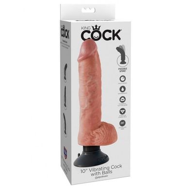 Вібратор з присоскою Pipedream Products King Cock 10" Vibrating Cock W/balls - Flesh