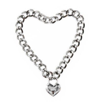 Нашийник з металевого ланцюга із замком у вигляді серця DS Fetish, сріблястий