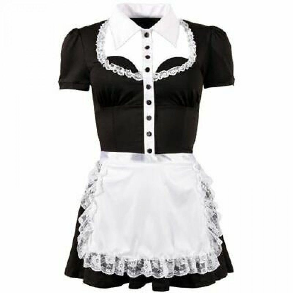 Костюм горничной Cottelli Collection Waitress Set с воротником и кружевным фартухом, черно-белый, S