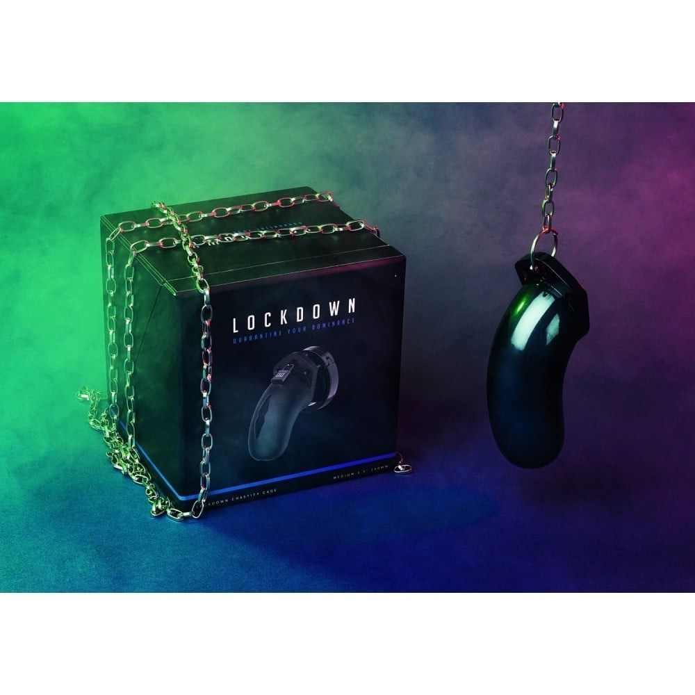 Пояс верности ManCage Lockdown Chastity Cage с 5 кольцами разных размеров, черный, S