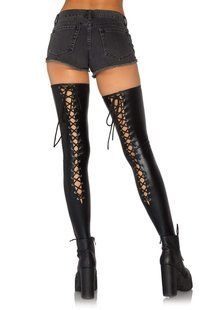 Панчохи зі шнурівкою Leg Avenue Wetlook, чорні, M/L