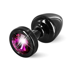 Анальна пробка S Diogol чорна, фіолетовий камінь, 25 мм